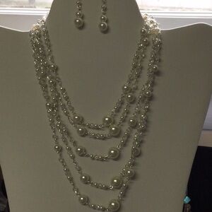 Faux  Pearl Necklace and Earring Set